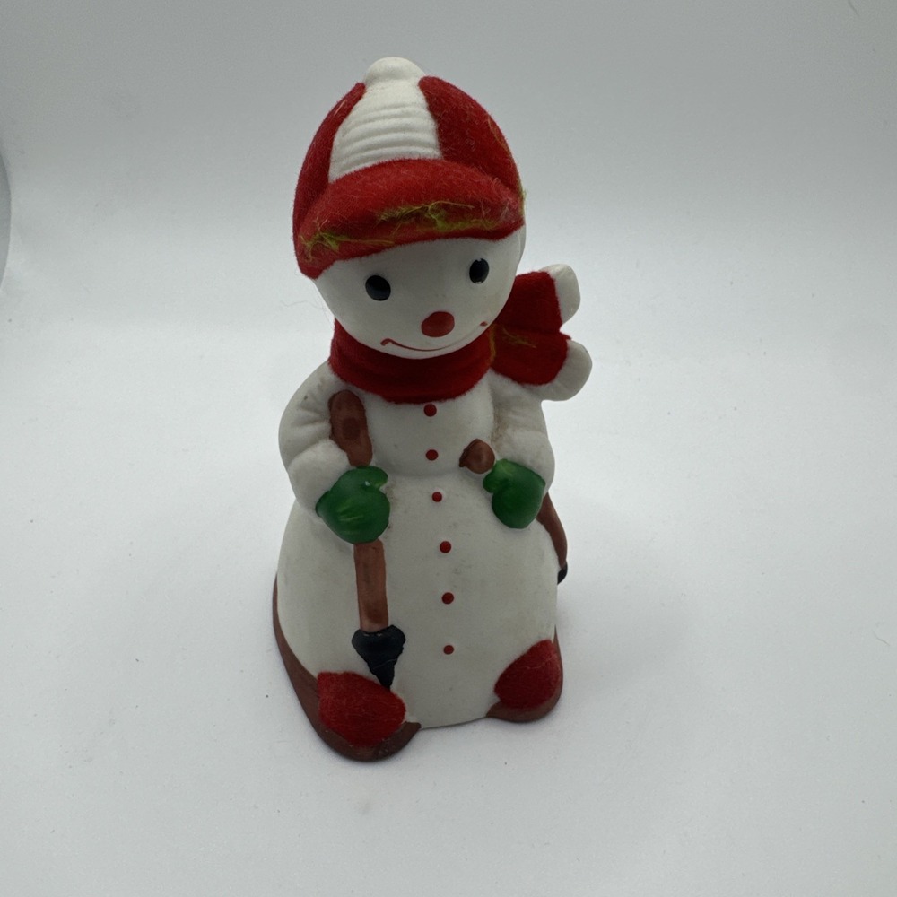 Vintage Jasco Skiing Snowman Christmas Bell